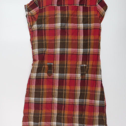 New Look Womens Red Plaid Cotton Shirt Dress Size 10 V-Neck Button