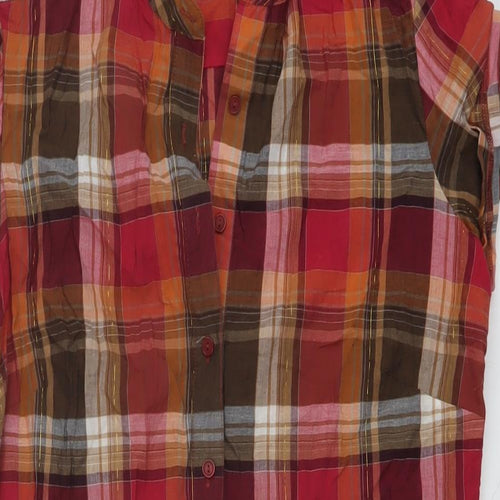 New Look Womens Red Plaid Cotton Shirt Dress Size 10 V-Neck Button