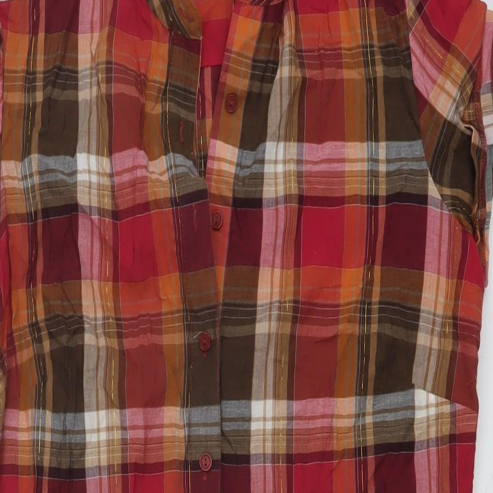 New Look Womens Red Plaid Cotton Shirt Dress Size 10 V-Neck Button