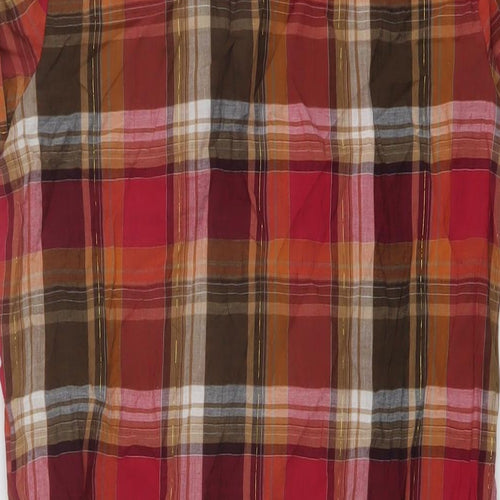 New Look Womens Red Plaid Cotton Shirt Dress Size 10 V-Neck Button
