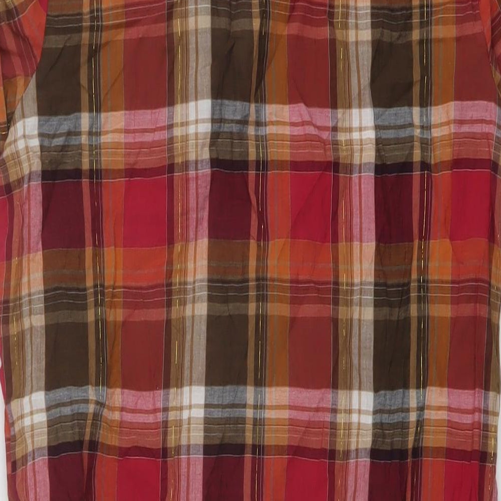 New Look Womens Red Plaid Cotton Shirt Dress Size 10 V-Neck Button