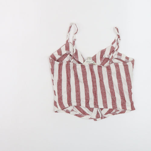 Miss Selfridge Womens Red Striped Linen Cropped Tank Size 6 V-Neck