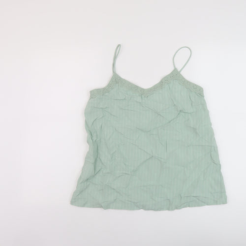 Marks and Spencer Womens Green Striped Viscose Basic Tank Size 10 V-Neck