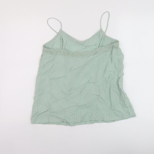 Marks and Spencer Womens Green Striped Viscose Basic Tank Size 10 V-Neck