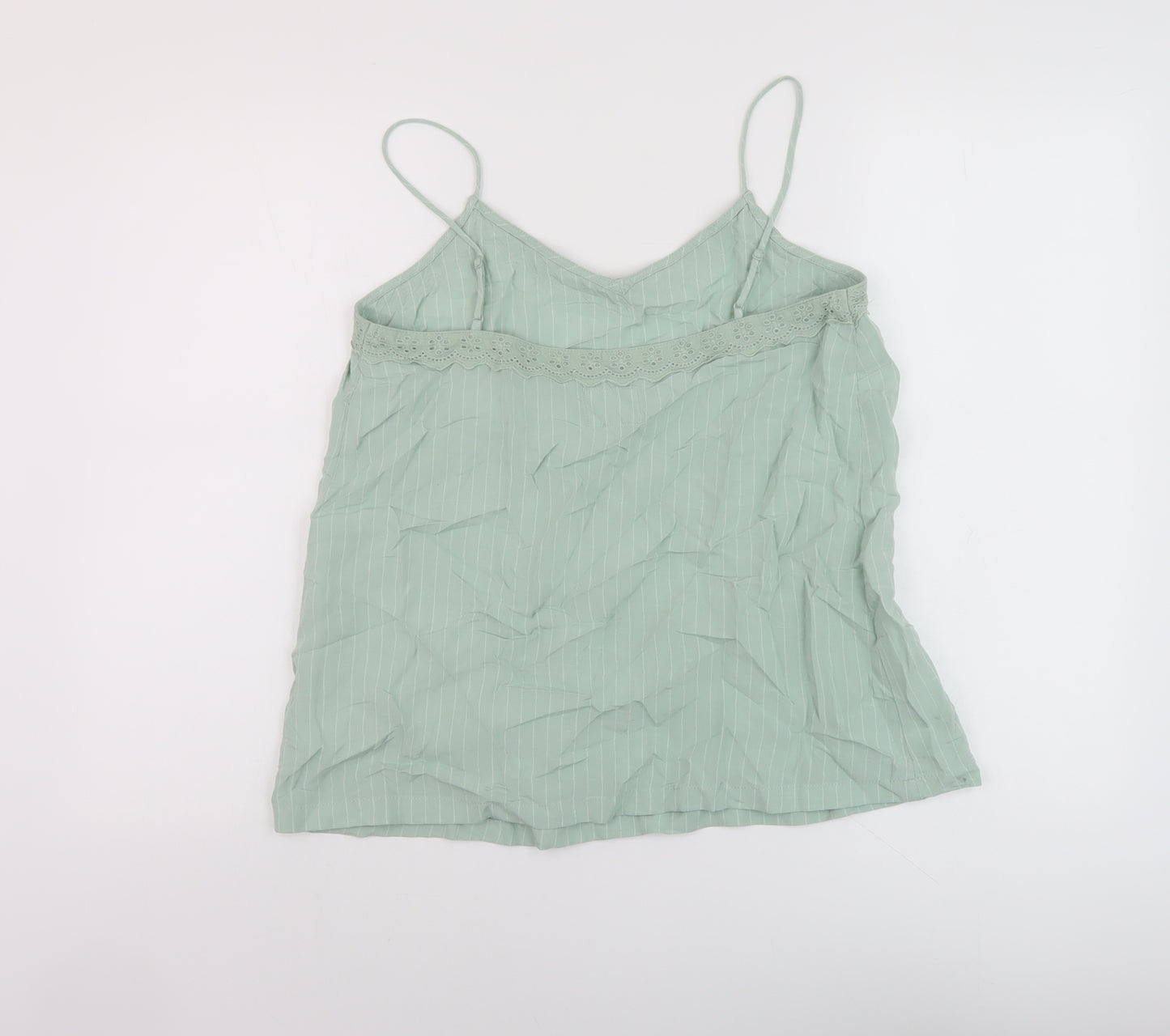 Marks and Spencer Womens Green Striped Viscose Basic Tank Size 10 V-Neck