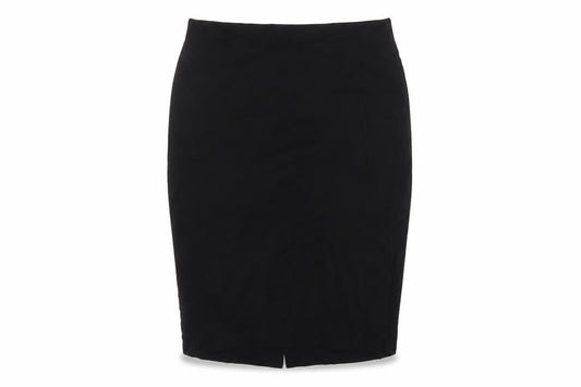 Front view of Marks & Spencer women’s black polyester bandage skirt, size UK 10