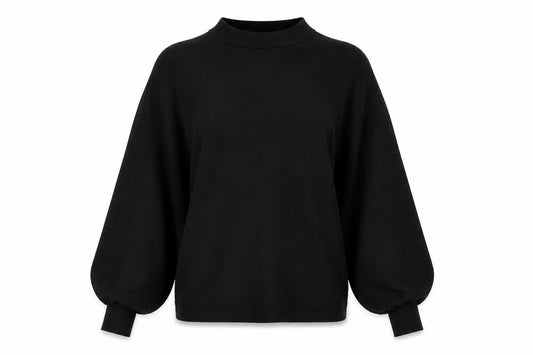 Front view of Warehouse women’s black mock neck viscose jumper, size UK 6