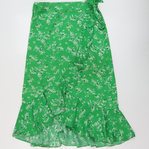Topshop Womens Green Geometric Polyester Wrap Skirt Size 10 Button