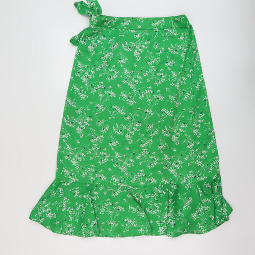 Topshop Womens Green Geometric Polyester Wrap Skirt Size 10 Button