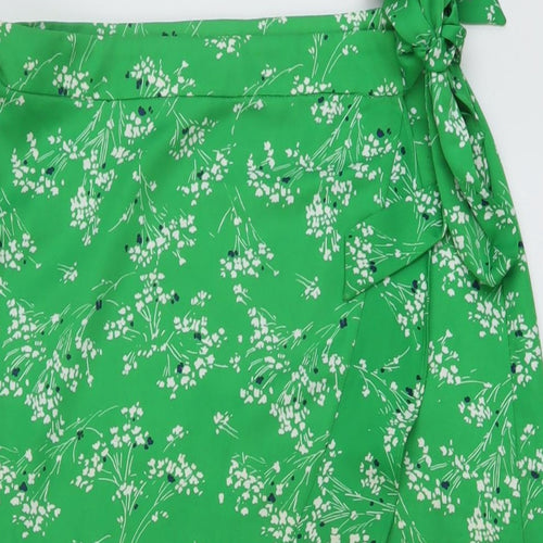 Topshop Womens Green Geometric Polyester Wrap Skirt Size 10 Button