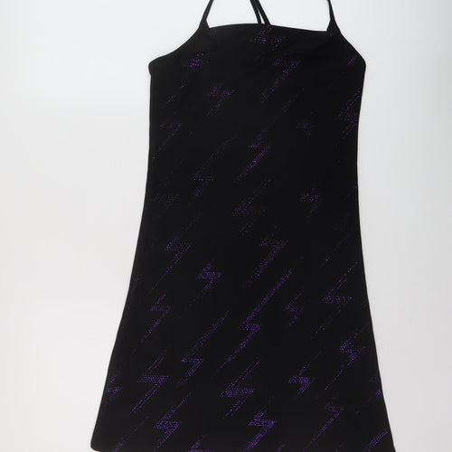 Feeling Womens Black Geometric Polyester Mini Size M Square Neck Pullover