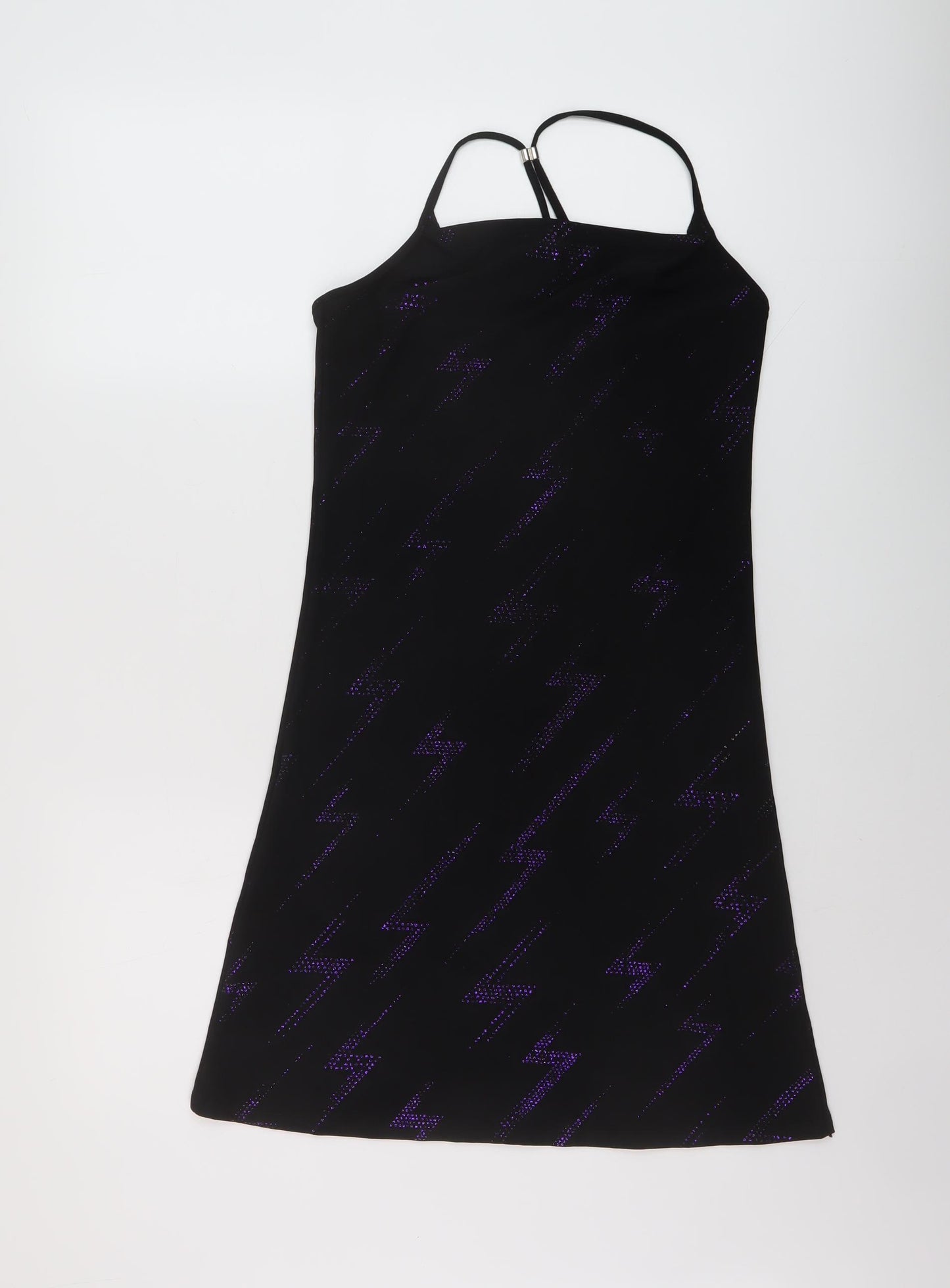 Feeling Womens Black Geometric Polyester Mini Size M Square Neck Pullover