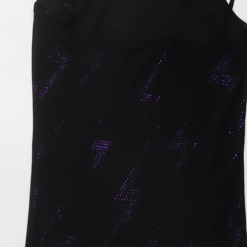 Feeling Womens Black Geometric Polyester Mini Size M Square Neck Pullover