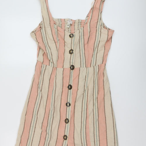 River Island Womens Multicoloured Striped Cotton Mini Size 10 Sweetheart Button