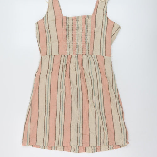 River Island Womens Multicoloured Striped Cotton Mini Size 10 Sweetheart Button