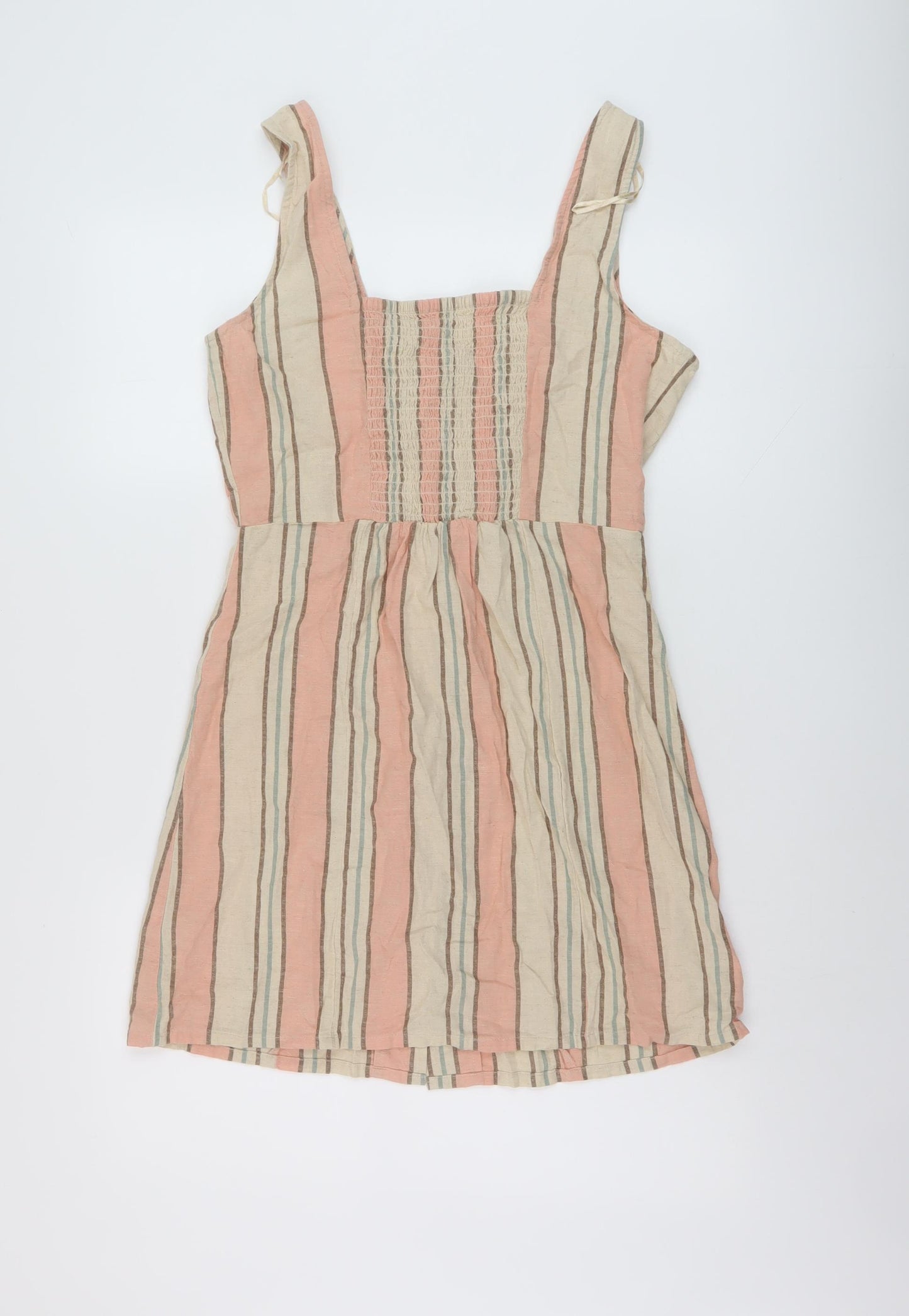 River Island Womens Multicoloured Striped Cotton Mini Size 10 Sweetheart Button