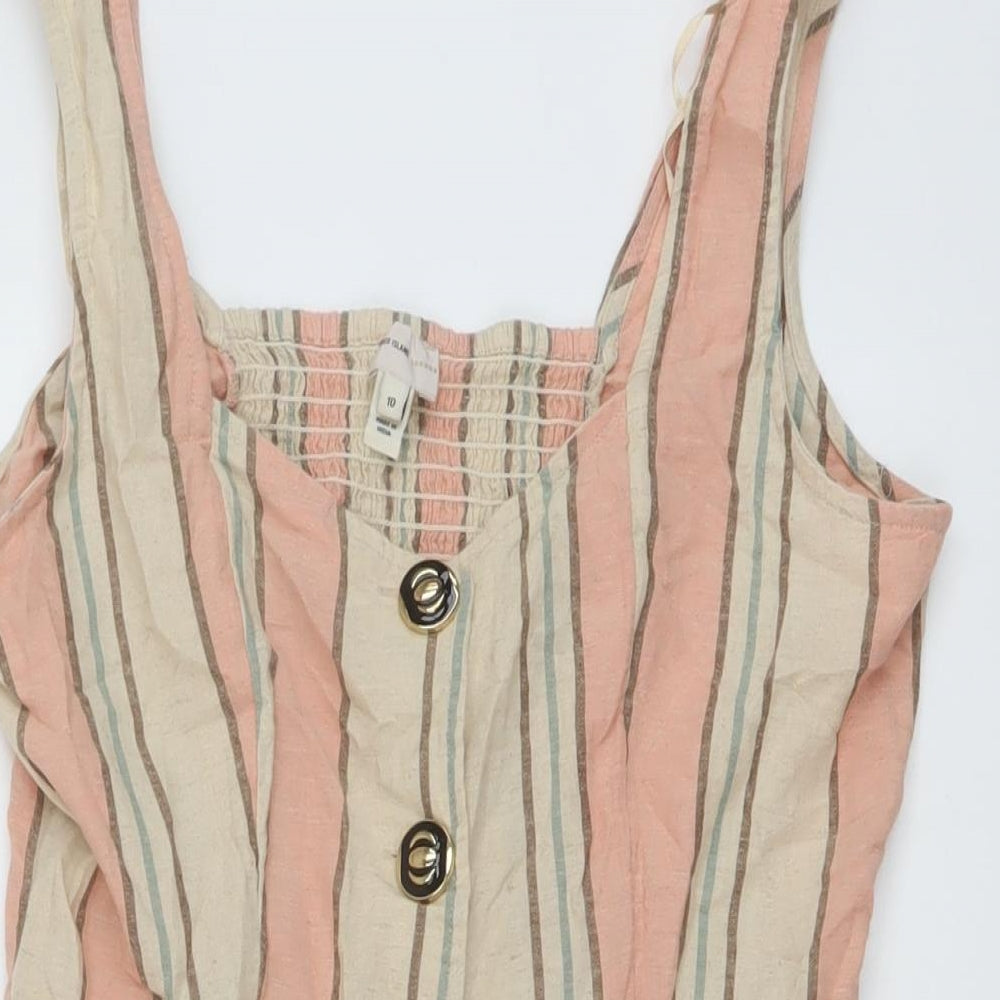 River Island Womens Multicoloured Striped Cotton Mini Size 10 Sweetheart Button