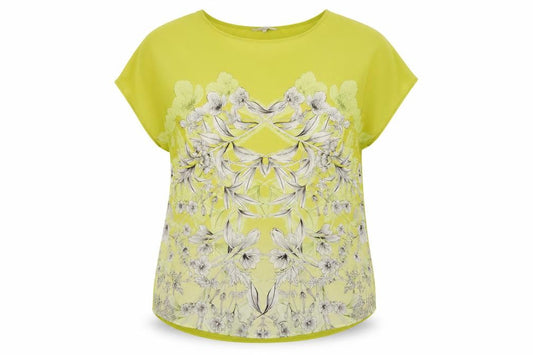 Front view of Next women’s green geometric polyester basic t-shirt, size UK 14, round neck