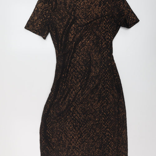 Apricot Womens Black Animal Print Polyester Bodycon Size 8 V-Neck Pullover