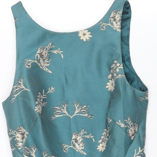 Monsoon Womens Blue Floral Polyester A-Line Size 8 Boat Neck Zip