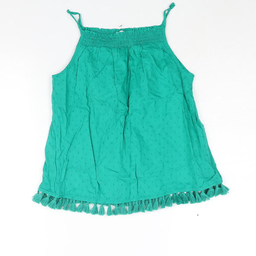 NEXT Girls Green Polka Dot Cotton Camisole Blouse Size 12 Years Square Neck Pullover - Tassle Hem