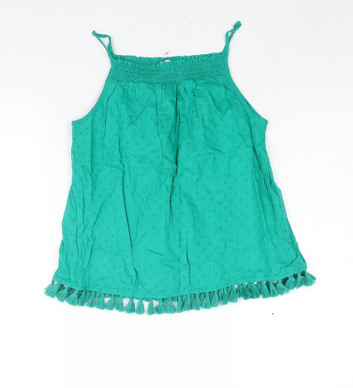 NEXT Girls Green Polka Dot Cotton Camisole Blouse Size 12 Years Square Neck Pullover - Tassle Hem
