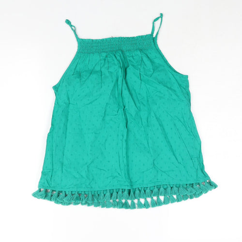 NEXT Girls Green Polka Dot Cotton Camisole Blouse Size 12 Years Square Neck Pullover - Tassle Hem