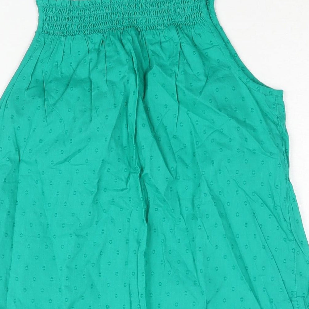 NEXT Girls Green Polka Dot Cotton Camisole Blouse Size 12 Years Square Neck Pullover - Tassle Hem