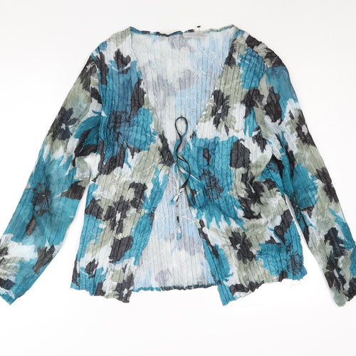 Cotswold Collections Womens Blue Geometric Polyester Basic Blouse Size L V-Neck - Crinkle Look