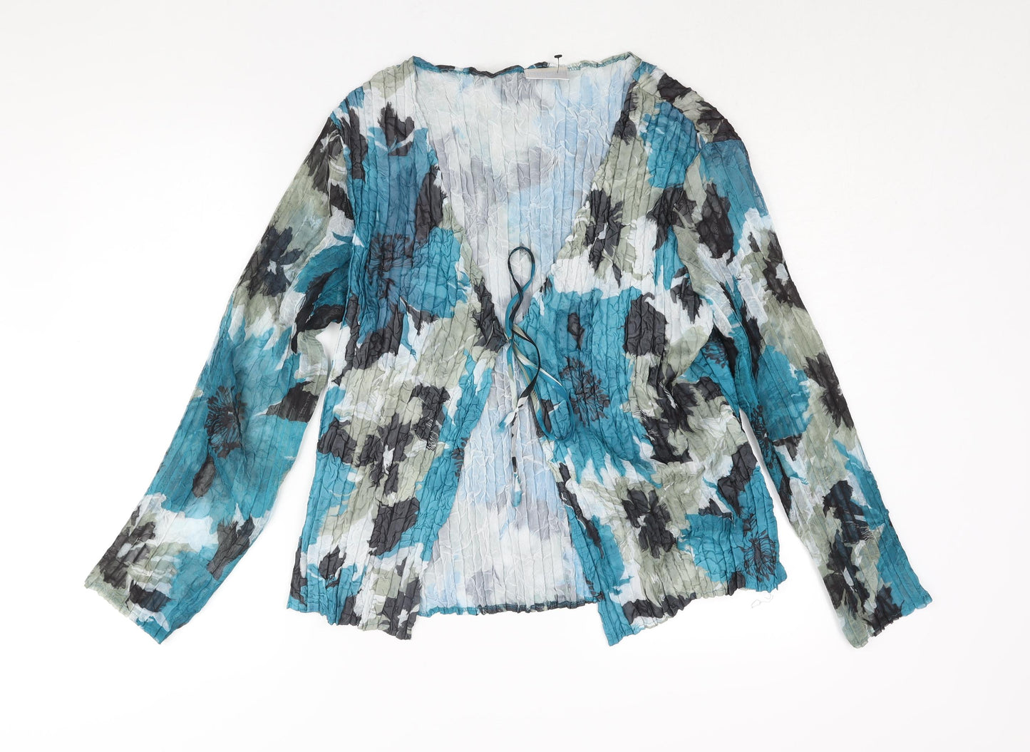 Cotswold Collections Womens Blue Geometric Polyester Basic Blouse Size L V-Neck - Crinkle Look