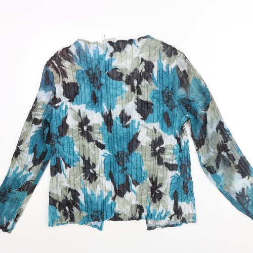 Cotswold Collections Womens Blue Geometric Polyester Basic Blouse Size L V-Neck - Crinkle Look