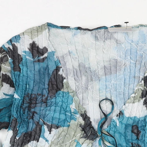 Cotswold Collections Womens Blue Geometric Polyester Basic Blouse Size L V-Neck - Crinkle Look