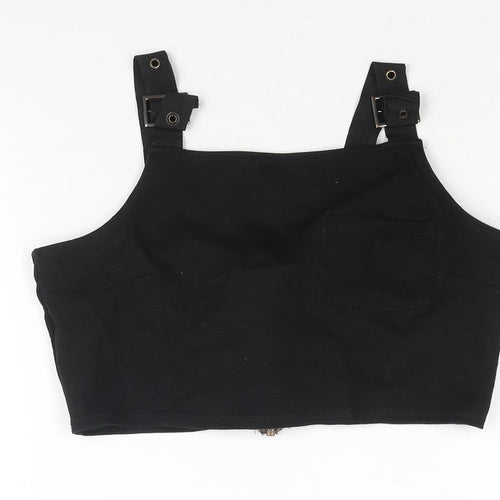 Topshop Womens Black Viscose Cropped Blouse Size 10 Square Neck - Buckle