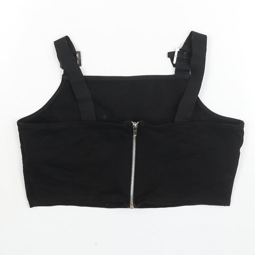 Topshop Womens Black Viscose Cropped Blouse Size 10 Square Neck - Buckle