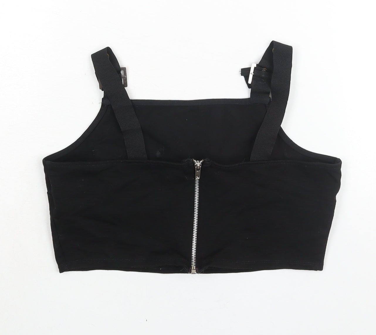 Topshop Womens Black Viscose Cropped Blouse Size 10 Square Neck - Buckle