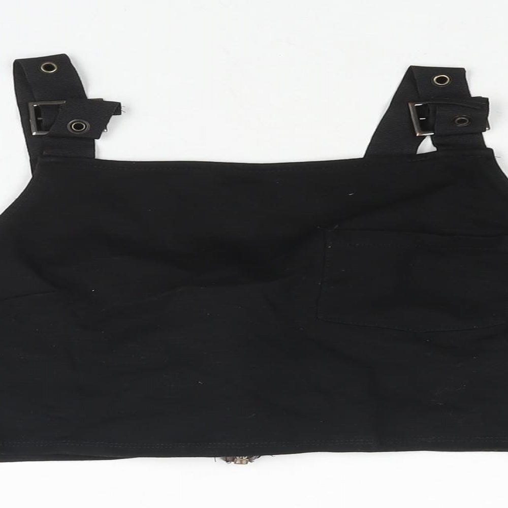 Topshop Womens Black Viscose Cropped Blouse Size 10 Square Neck - Buckle