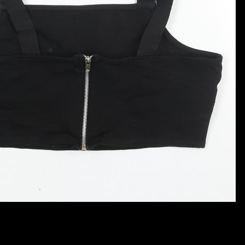 Topshop Womens Black Viscose Cropped Blouse Size 10 Square Neck - Buckle