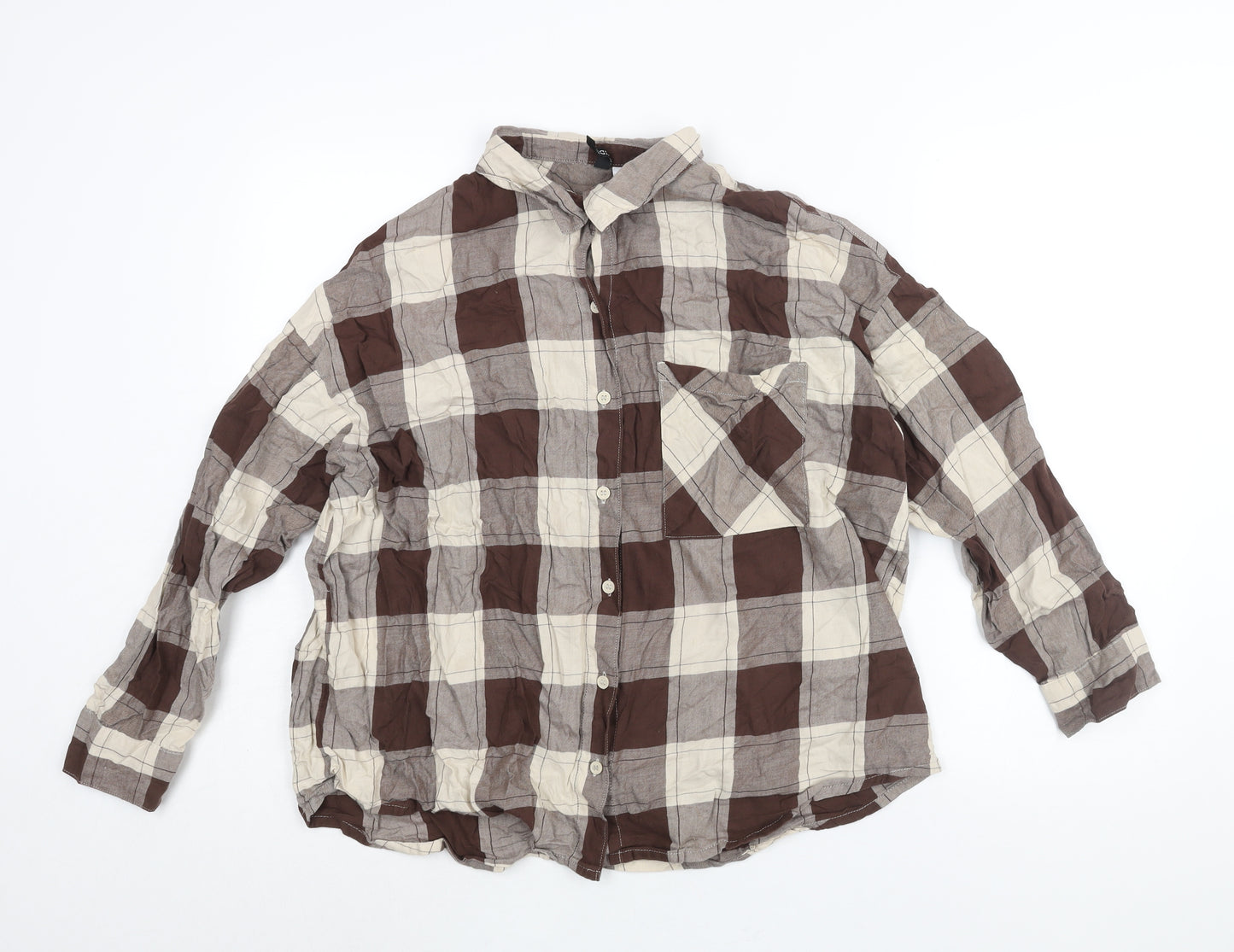 Divided by H&M Womens Brown Cotton Basic Button-Up Size M Collared