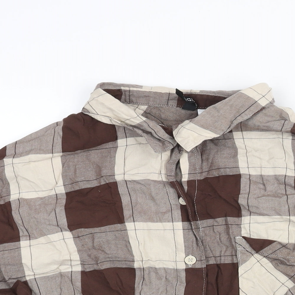 Divided by H&M Womens Brown Cotton Basic Button-Up Size M Collared