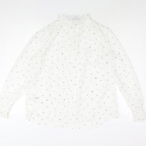 Marks and Spencer Womens White Polka Dot Polyester Basic Blouse Size 12 Mock Neck - Keyhole Neck