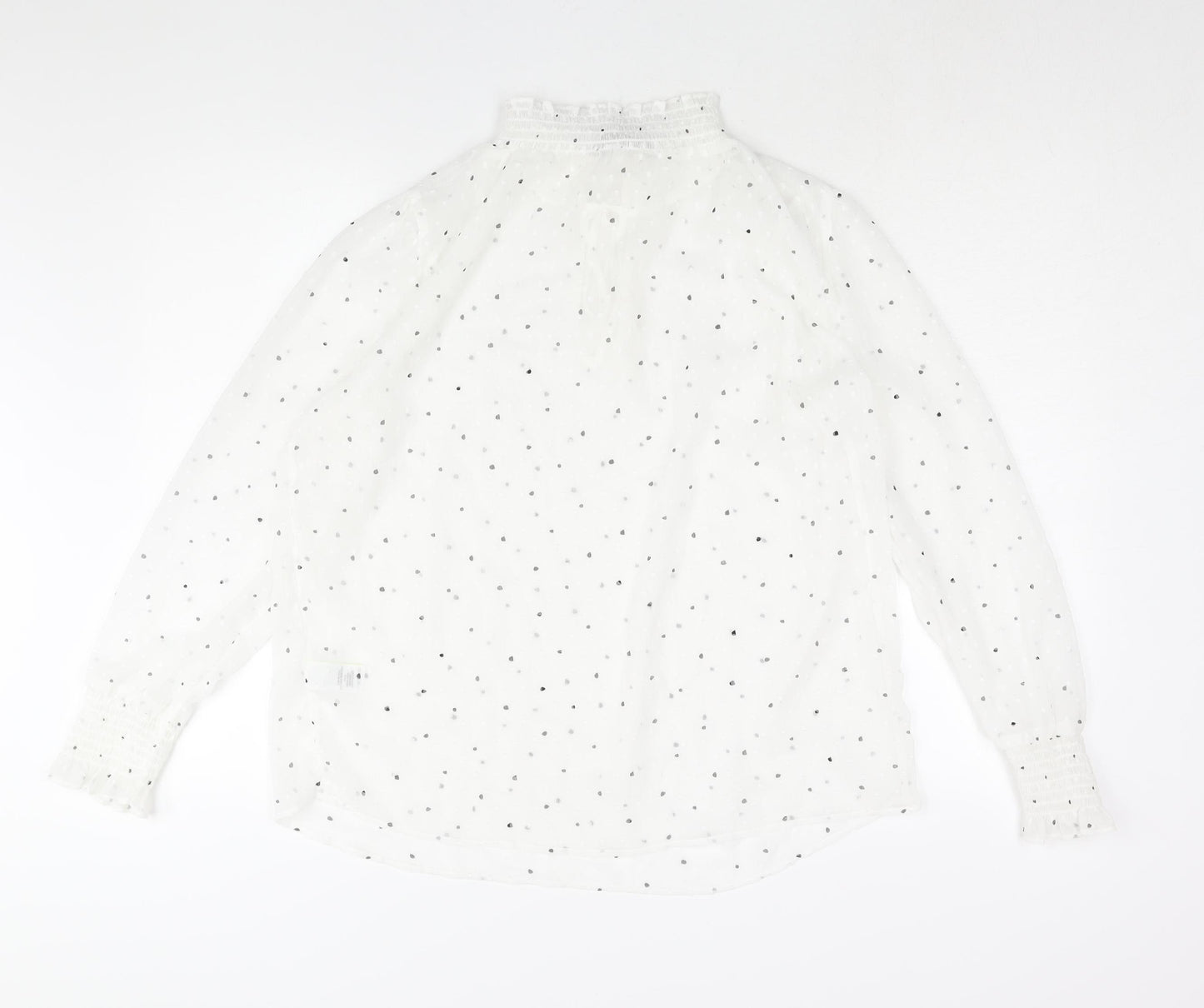 Marks and Spencer Womens White Polka Dot Polyester Basic Blouse Size 12 Mock Neck - Keyhole Neck