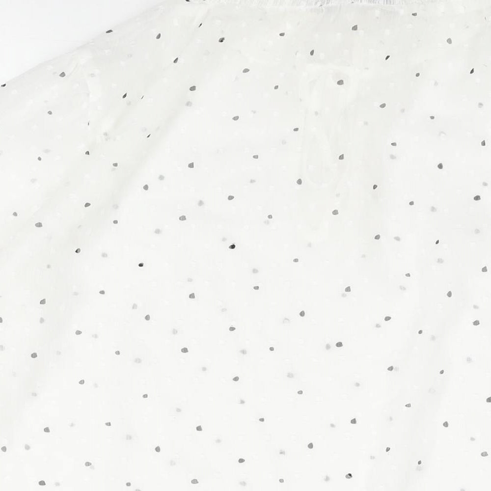 Marks and Spencer Womens White Polka Dot Polyester Basic Blouse Size 12 Mock Neck - Keyhole Neck