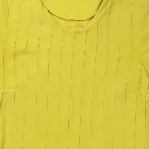 N.W.3 Womens Yellow Polyester Shift Size 10 Round Neck Zip - Belted Pleated