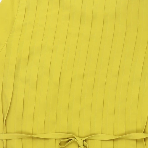 N.W.3 Womens Yellow Polyester Shift Size 10 Round Neck Zip - Belted Pleated