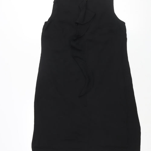 Lipsy Womens Black Polyester Shift Size 8 Round Neck Button - Waterfall Frill