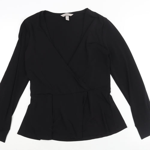 H&M Womens Black Polyester Basic Blouse Size S V-Neck - Peplum