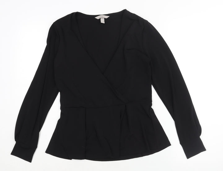 H&M Womens Black Polyester Basic Blouse Size S V-Neck - Peplum