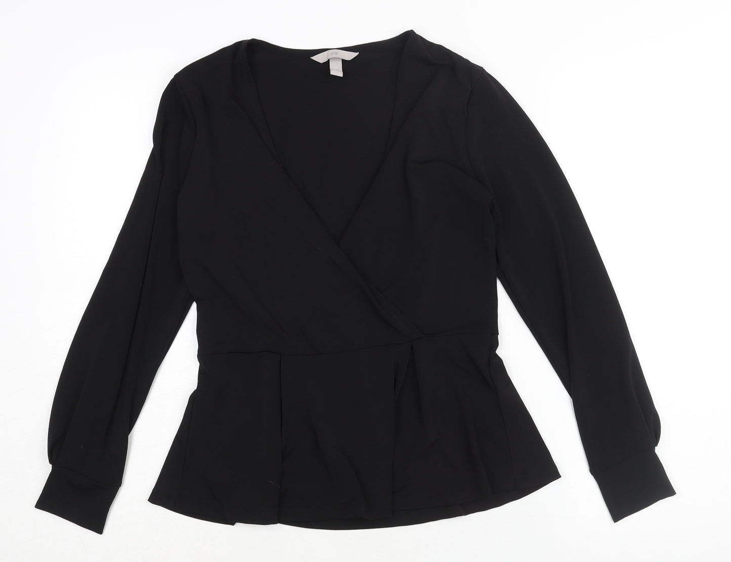 H&M Womens Black Polyester Basic Blouse Size S V-Neck - Peplum