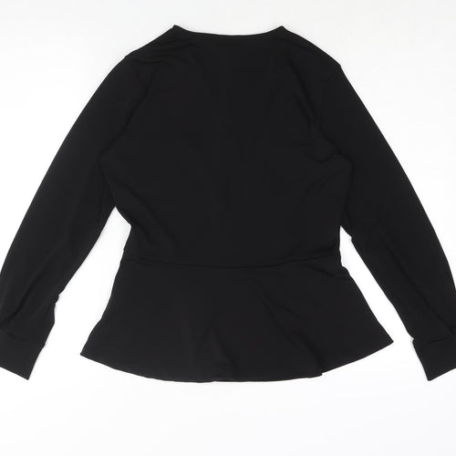 H&M Womens Black Polyester Basic Blouse Size S V-Neck - Peplum