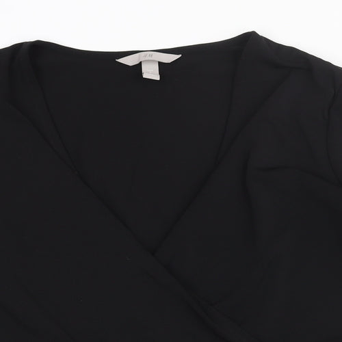 H&M Womens Black Polyester Basic Blouse Size S V-Neck - Peplum